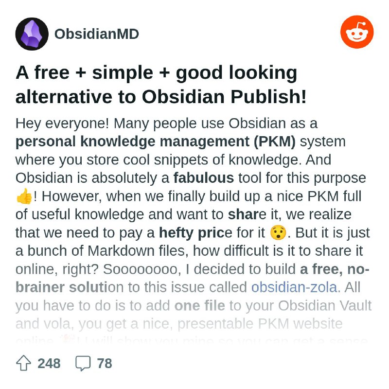 From the ObsidianMD community on Reddit: A free + simple + good looking alternative to Obsidian Publish!
