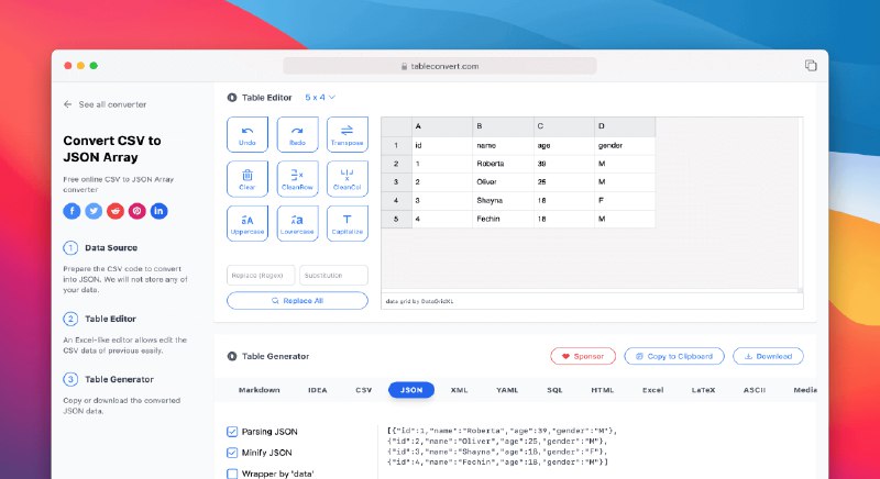 Table Convert - Free Online Table Converter and Generator