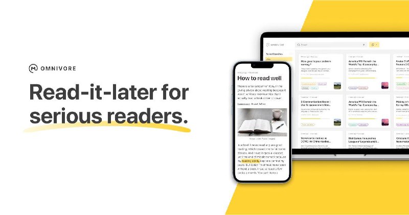 🔖 Omnivore： 开源、自由、全平台的「稍后读」服务Web👉 Features- 足够用的 Read It Later 功能- 开源、自由、目前免费，可同步- 现代化 UI，清晰、干净- 在一个地方收集所有 Newsletter- 在文章中标记和笔记又是一个知识收藏家的新玩具