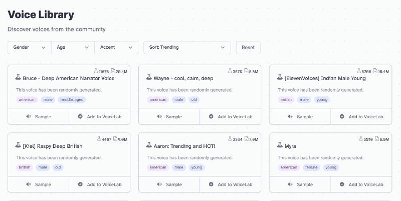 ElevenLabs 新出声音库
