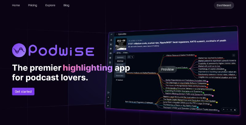 Podwise|#工具 #播客📌Description：      Podwise定位为播客听众的首选知识管理应用，它通过AI技术为用户提供结构化的播客内容，帮助用户更高效地学习和管理知识