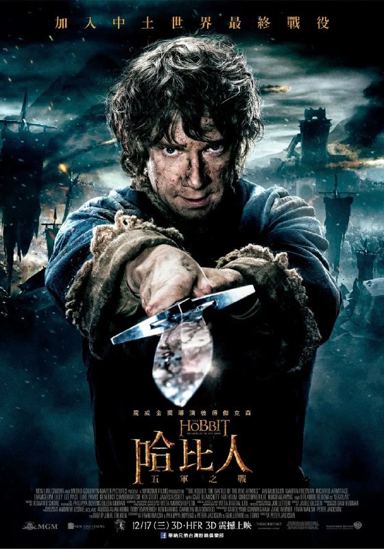 霍比特人3：五军之战 ◎类型: #动作  #冒险  #奇幻 ◎制片国家/地区:美国◎语言: 英语◎上映日期:2015-01-23◎片长: 164分◎又名:哈比人：五军之战(港/台)/哈比 人:奇境再返(台)/哈比人：汗血回 归/指环王前传：霍比特人(下)/霍 比特人3：去而复返/ There and Back Again◎IMDb: tt2310332◎简介：该电影简介由豆瓣网专职人员撰写或者由影片官方提供，版权属于豆瓣网，未经许可不得转载或使用整体或任何部分的内容