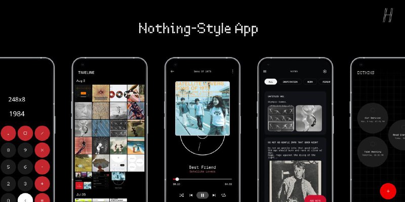 #1001Apps #Android🔴 1001 个小而美 App：Nothing 风格 App 大推荐🔗 Music | Dothing | Gallery | N Calc | N Dial | Notes💫  前两周终于收到了从官方预热起就心心念念的 CMF Phone 1，除了被 Nothing 一如既往的工业设计所击中外，它标志性的点阵像素风格以及黑白红的配色也给我留下了非常深刻的印象